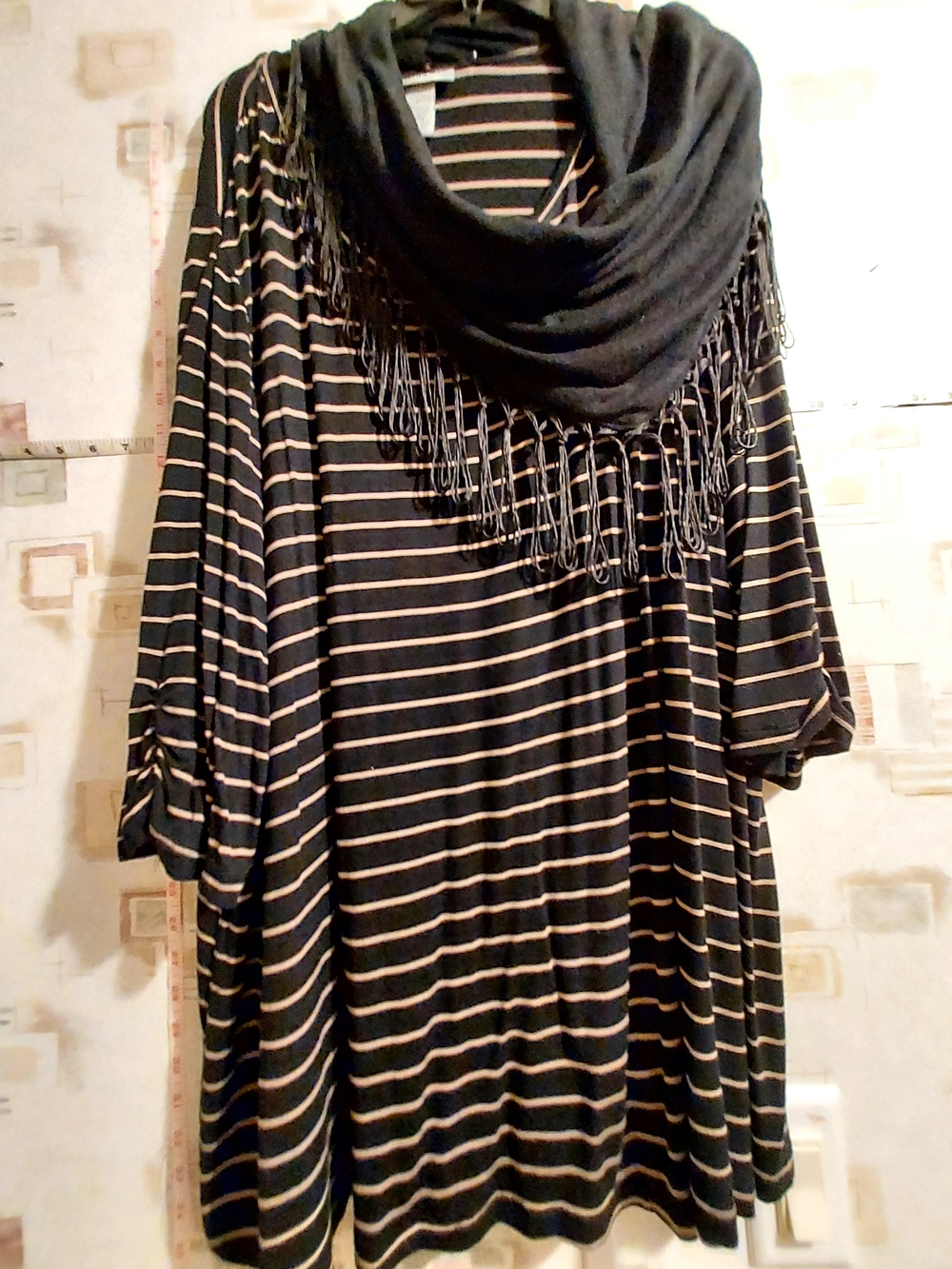 Catherines Black Tunic with Beige Stripes